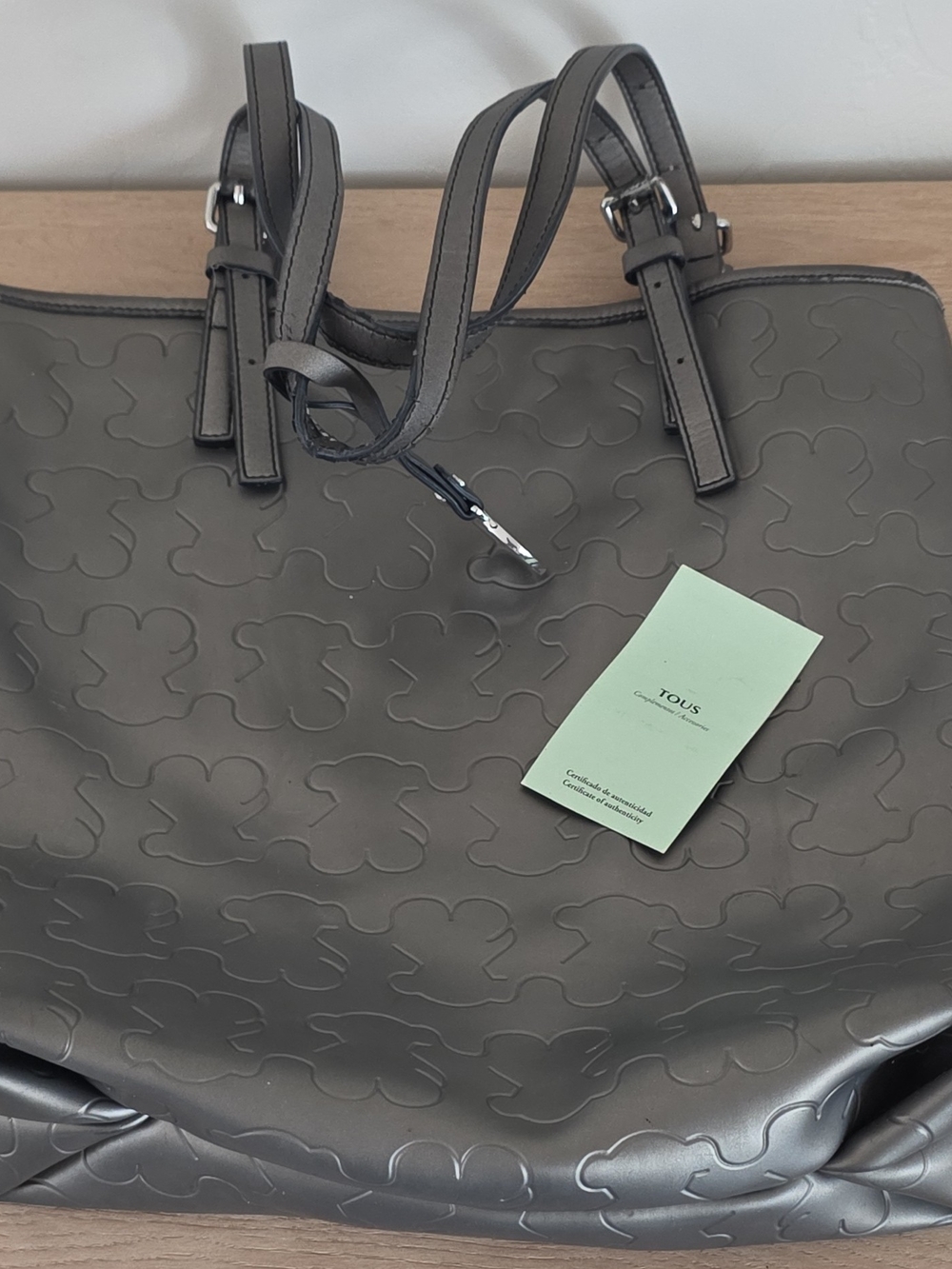 TOUS Charcoal Embossed Leather Tote